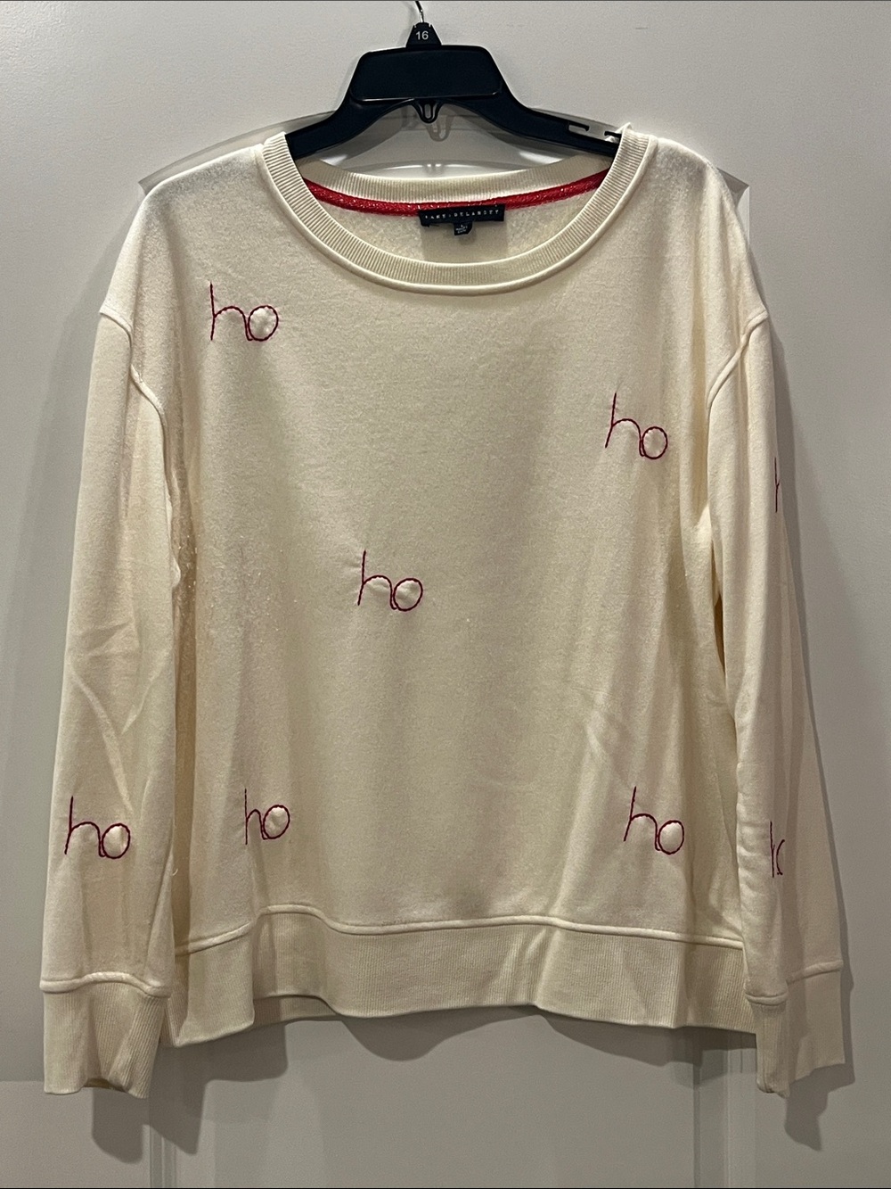 Jane and Delancey Cream Sweatshirt with Red Embroidered 'ho' Motifs